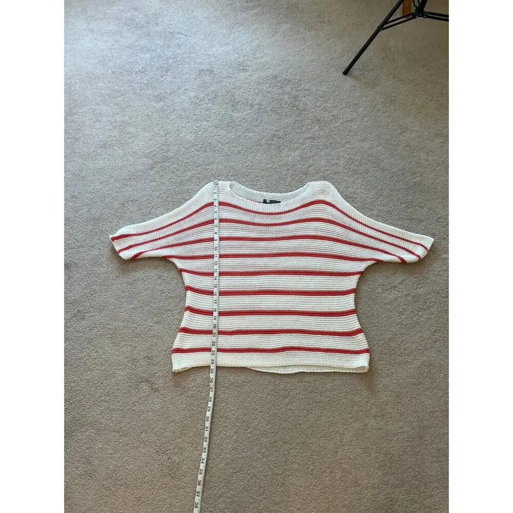 M Made in Italy Open Knit Striped Elbow Sleeve Lightweight Sweater Size XL Beach - Picture 6 of 6